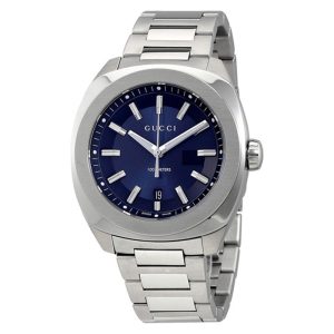 Gucci Men’s Swiss Made Quartz Silver Stainless Steel Blue Dial 37mm Watch YA142405