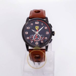 Ferrari Men’s Quartz Brown Leather Strap Black Dial 44mm Watch 830060