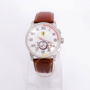 Ferrari Men’s Quartz Brown Leather Strap Silver Dial 44mm Watch 830058