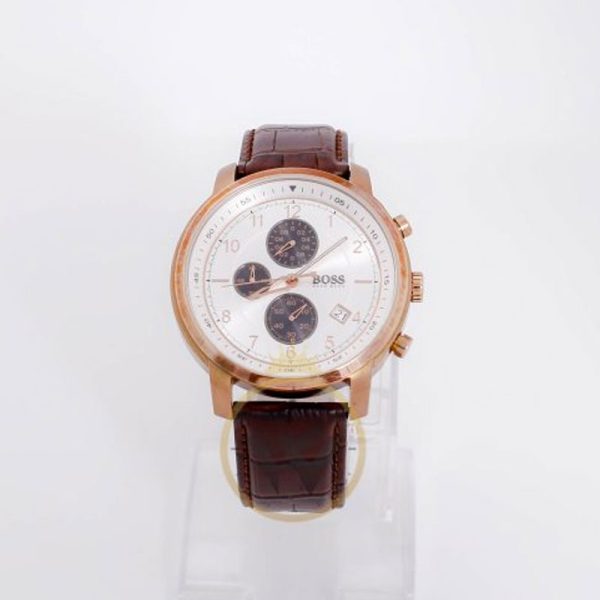 Hugo Boss Men’s Quartz Brown Leather Strap Silver Dial 46mm Watch 1512645