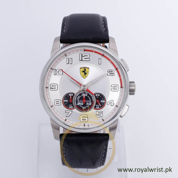 Ferrari Men’s Quartz Black Leather Strap Silver Dial 44mm Watch 830057