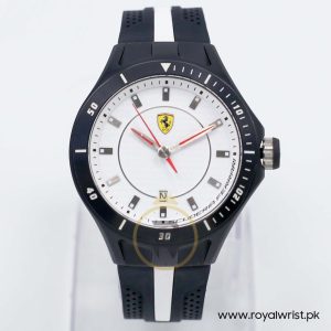 Ferrari Men’s Quartz Black Silicone Strap White Dial 44mm Watch 830104