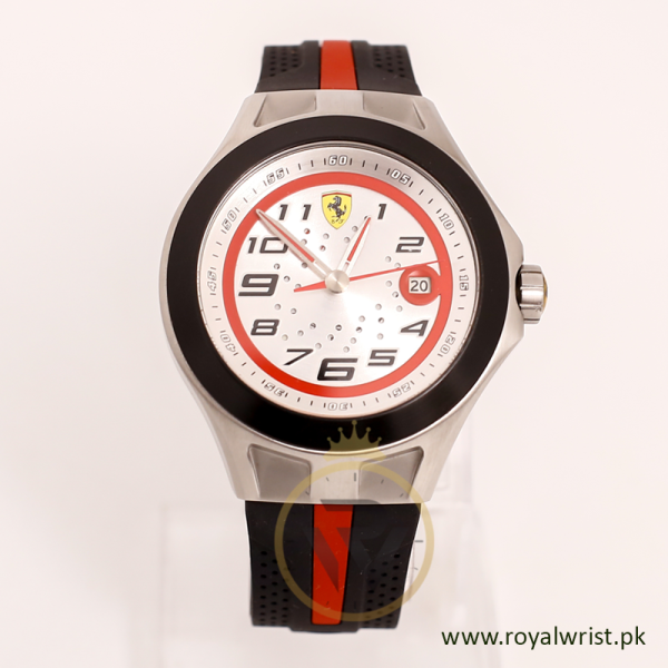 Ferrari Men’s Quartz Red & Black Silicone Strap Silver Dial 42mm Watch SF.03.1.19.0013