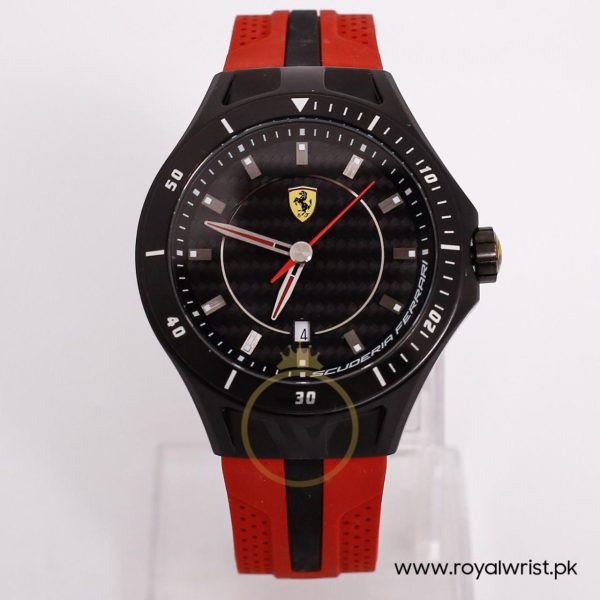 Ferrari Men’s Quartz Red Silicone Strap Black Dial 44mm Watch 830080