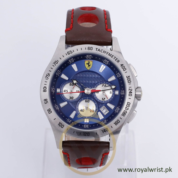 Ferrari Men’s Quartz Brown Leather Strap Blue Dial 44mm Watch 0830041