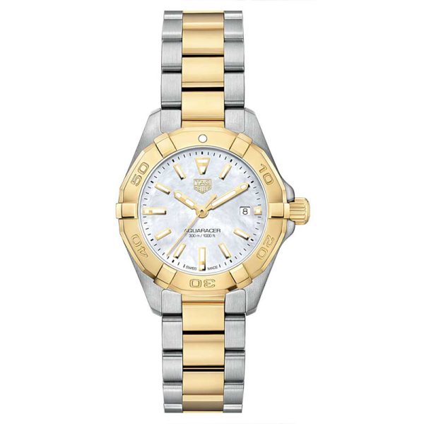 Tag Heuer Aquaracer Women’s Quartz Swiss Made Two-tone Stainless Steel White Dial 27mm Watch WBD1420.BB0321