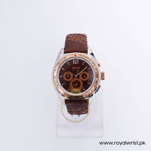 Hugo Boss Men’s Quartz Brown Leather Strap Brown Dial 46mm Watch 1512515/2