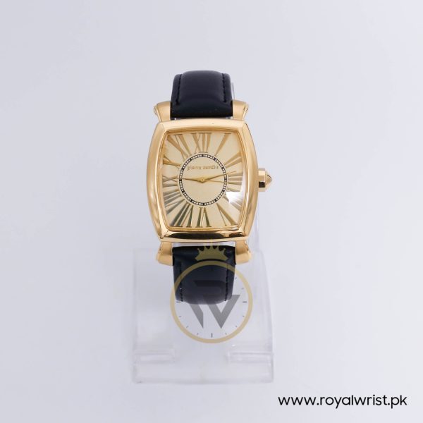 Pierre Cardin Men’s Swiss Made Quartz Black Leather Strap Gold Dial 36mm Watch PC10025-3