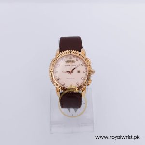 Pierre Cardin Men’s Quartz Brown Leather Strap Light Rose Gold Dial 44mm Watch 10170-1/3