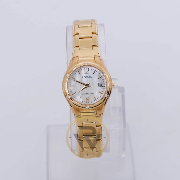 Lorus Women’s Quartz Gold Stainless Steel Mother Of Pearl Dial 25mm Watch RXT64BX9