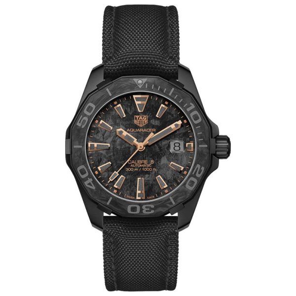 Tag Heuer Aquaracer Men’s Automatic Swiss Made Black Nylon Strap Carbon Dial 41mm Watch WBD218A.FC6445