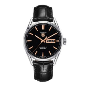 Tag Heuer Carrera Men’s Automatic Swiss Made Black Leather Strap Black Dial 41mm Watch WAR201C.FC6266