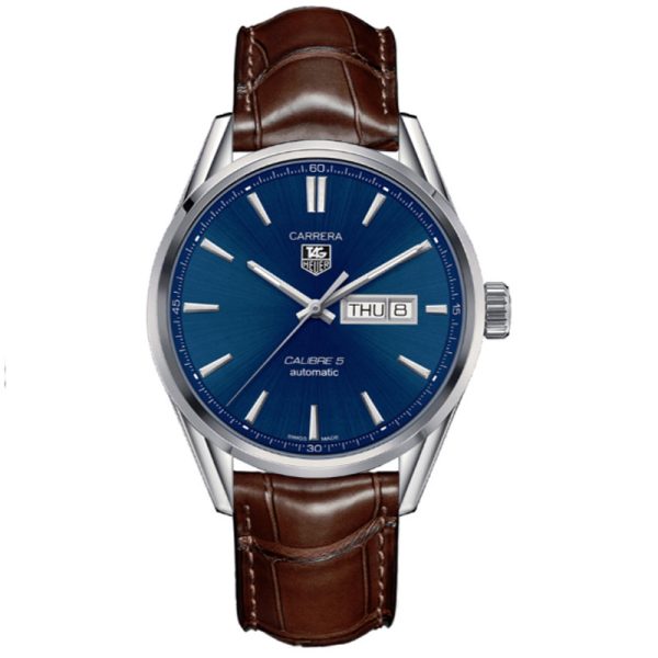 Tag Heuer Carrera Men’s Automatic Swiss Made Brown Leather Strap Blue Dial 41mm Watch WAR201E.FC6291
