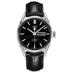 Tag Heuer Carrera Men’s Automatic Swiss Made Black Leather Strap Black Dial 41mm Watch WAR201A.FC6266