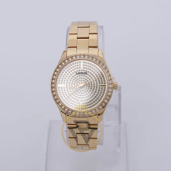 Lorus Women’s Quartz Gold Stainless Steel Gold Crystal Dial 34mm Watch RRS54VX9
