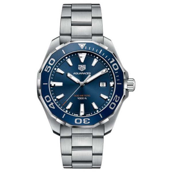 Tag Heuer Aquaracer Men’s Quartz Swiss Made Silver Stainless Steel Blue Dial 43mm Watch WAY101C.BA0746