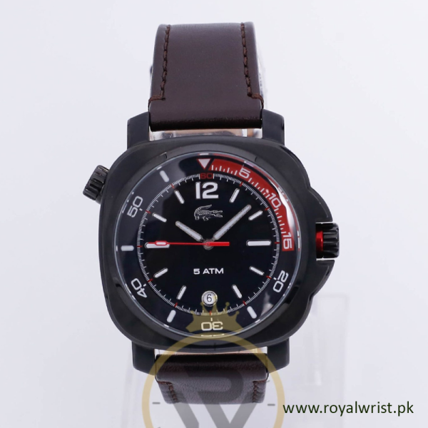 Lacoste Men’s Quartz Dark Brown Leather Strap Black Dial 42mm Watch LC291340129