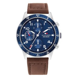 Tommy Hilfiger Men’s Quartz Brown Leather Strap Blue Dial 44mm Watch 1791946