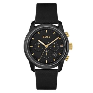 Hugo Boss Men’s Quartz Black Leather Strap Black Dial 44mm Watch 1514003