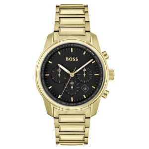Hugo Boss Men’s Quartz Gold Stainless Steel Black Dial 44mm Watch 1514006