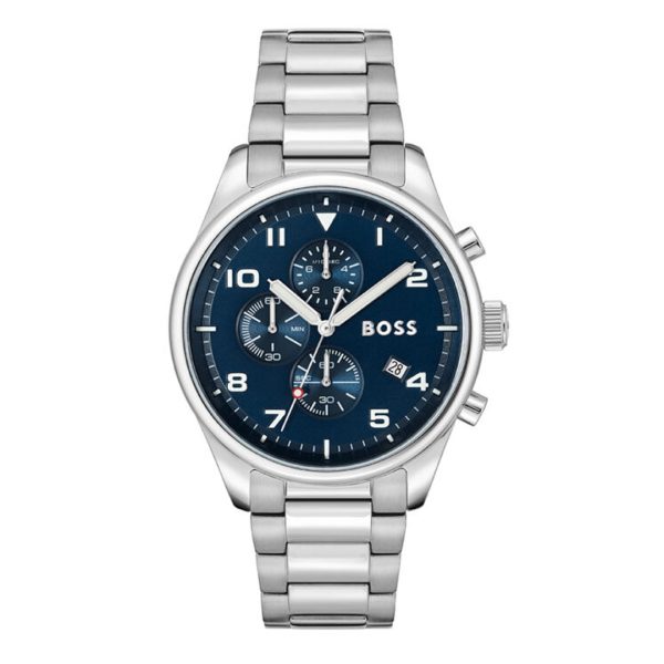 Hugo Boss Men’s Quartz Silver Stainless Steel Blue Dial 44mm Watch 1513989