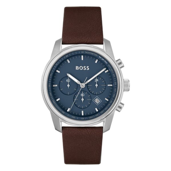 Hugo Boss Men’s Quartz Brown Leather Strap Blue Dial 44mm Watch 1514002