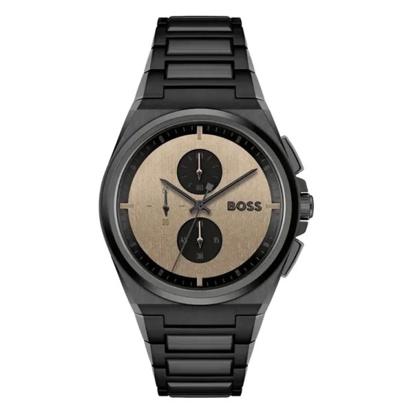 Hugo Boss Men’s Quartz Black Stainless Steel Beige Dial 46mm Watch 1514043