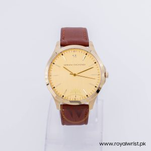 Armani Exchange Men’s Quartz Brown Leather Strap Gold Dial 46mm Watch AX2147/7