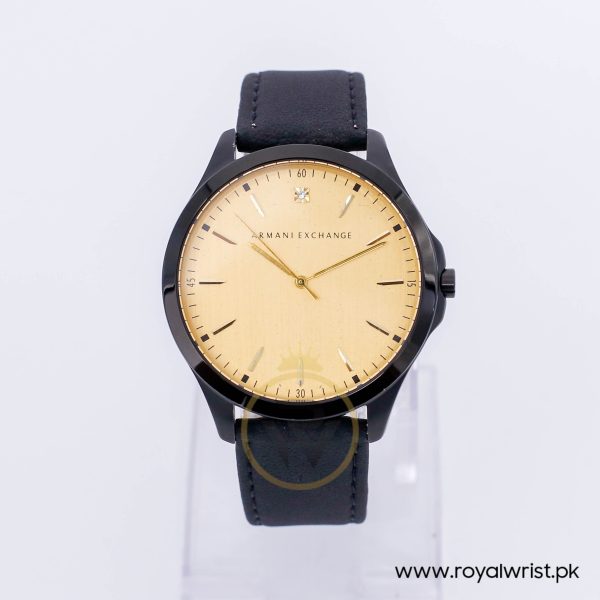 Armani Exchange Men’s Quartz Black Leather Strap Gold Dial 46mm Watch AX2159/2