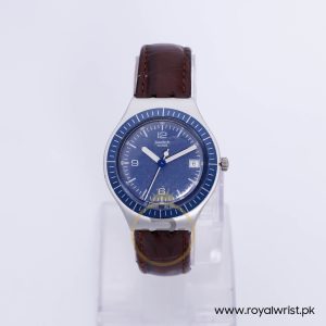 Swatch Men’s Swiss Made Brown Leather Strap Blue Dial 37mm Watch YGS4013AG