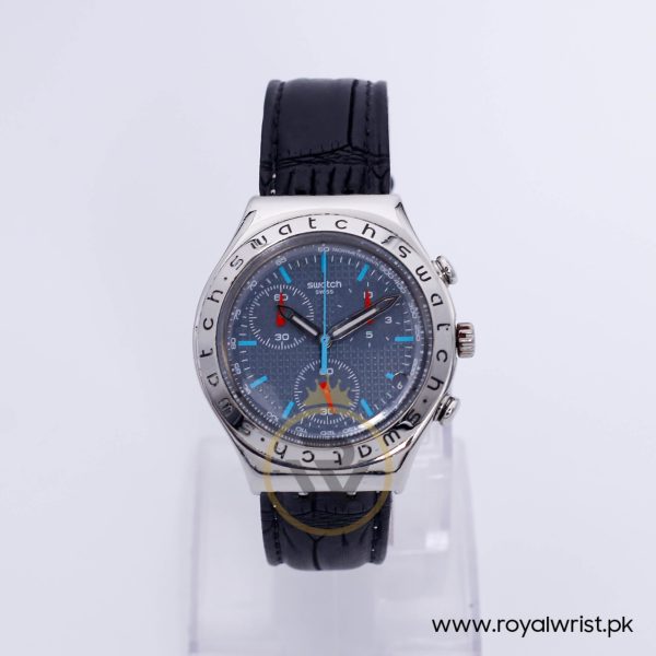Swatch Men’s Swiss Made Black Leather Strap Light Blue Dial 40mm Watch YCS236