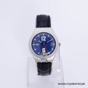 Swatch Unisex Swiss Made Quartz Black Leather Strap Blue Dial 37mm Watch YGS12689
