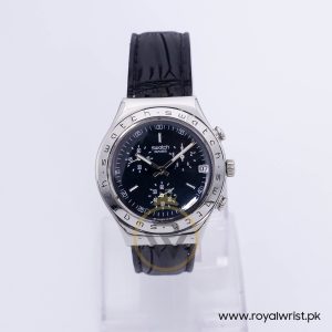 Swatch Men’s Swiss Made Quartz Black Leather Strap Black Dial 40mm Watch YCS4006A3