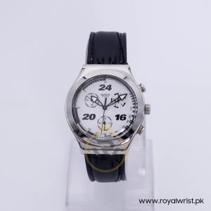 Swatch Men’s Swiss Made Quartz Black Leather Strap White Dial 40mm Watch YCS4006A9