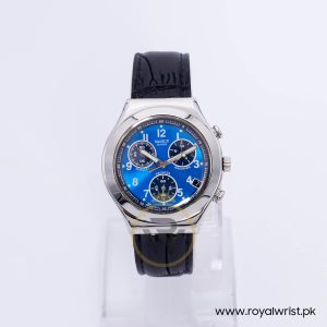 Swatch Men’s Swiss Made Quartz Black Leather Strap Blue Dial 40mm Watch SW189964