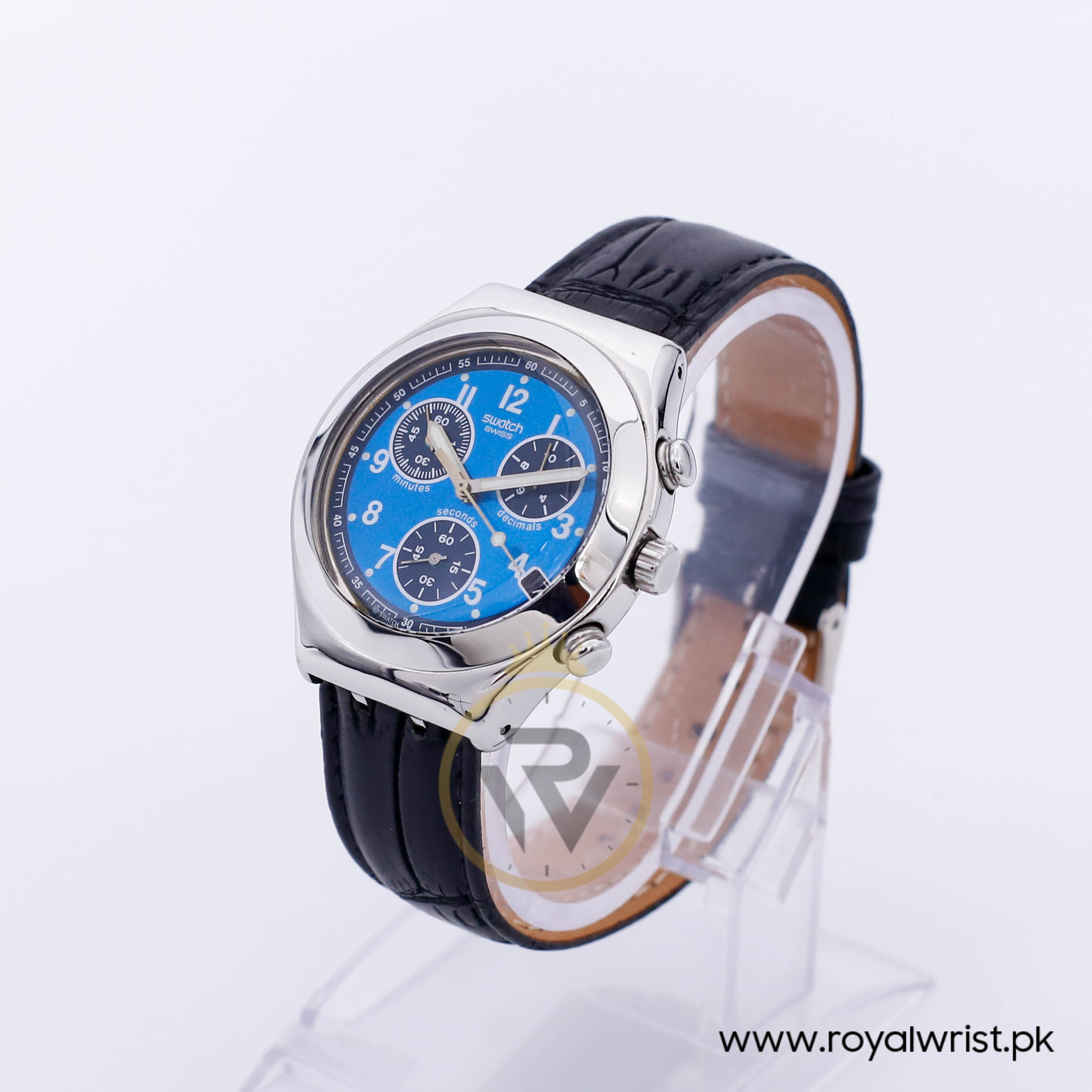 Swatch Men s Swiss Made Quartz Black Leather Strap Blue Dial 40mm