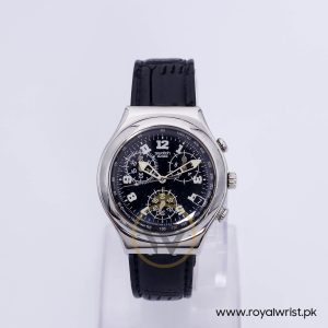 Swatch Men’s Swiss Made Quartz Black Leather Strap Black Dial 40mm Watch YCS409G
