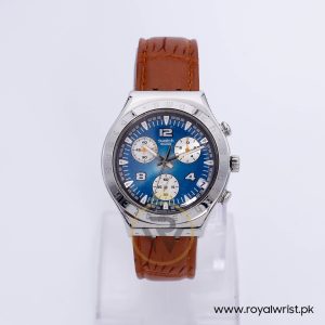 Swatch Men’s Swiss Made Brown Leather Strap Blue Dial 40mm Watch YCS40055