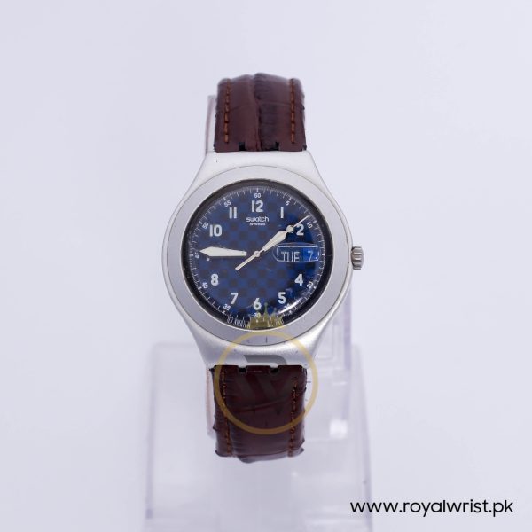 Swatch Men’s Swiss Made Brown Leather Strap Blue Dial 37mm Watch YCS5369