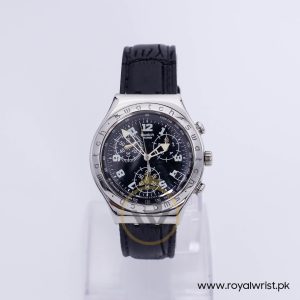 Swatch Men’s Swiss Made Quartz Black Leather Strap Black Dial 40mm Watch YCS409G/2
