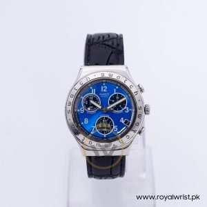 Swatch Men’s Swiss Made Quartz Black Leather Strap Blue Dial 40mm Watch YCS40096