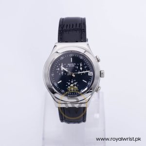 Swatch Men’s Swiss Made Quartz Black Leather Strap Black Dial 40mm Watch YGS36978