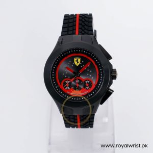 Ferrari Men’s Quartz Black & Red Silicone Strap Black & Red Dial 44mm Watch 0830028