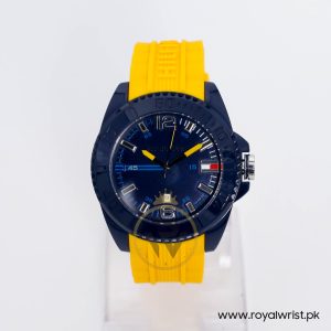 Tommy Hilfiger Men’s Quartz Yellow Silicone Strap Dark Blue Dial 46mm Watch 1791043/3