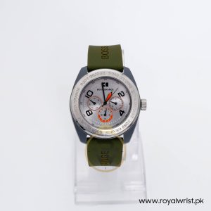 Hugo Boss Men’s Quartz Green Silicone Strap Grey Dial 44mm Watch 1512550/3
