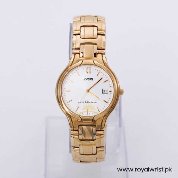 Lorus Women’s Quartz Gold Stainless Steel Silver Sunray Dial 34mm Watch RXD64CX9