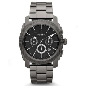 Fossil Men’s Quartz Grey Stainless Steel Black Dial 45mm Watch FS4662