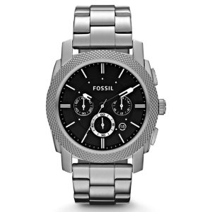 Fossil Men’s Quartz Silver Stainless Steel Black Dial 45mm Watch FS4776