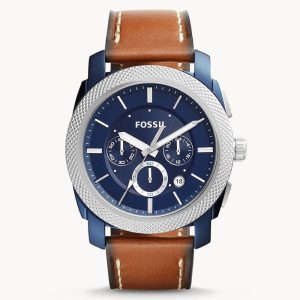 Fossil Men’s Quartz Brown Leather Strap Blue Dial 45mm Watch FS5232