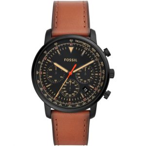 Fossil Men’s Quartz Brown Leather Strap Black Dial 44mm Watch FS5501